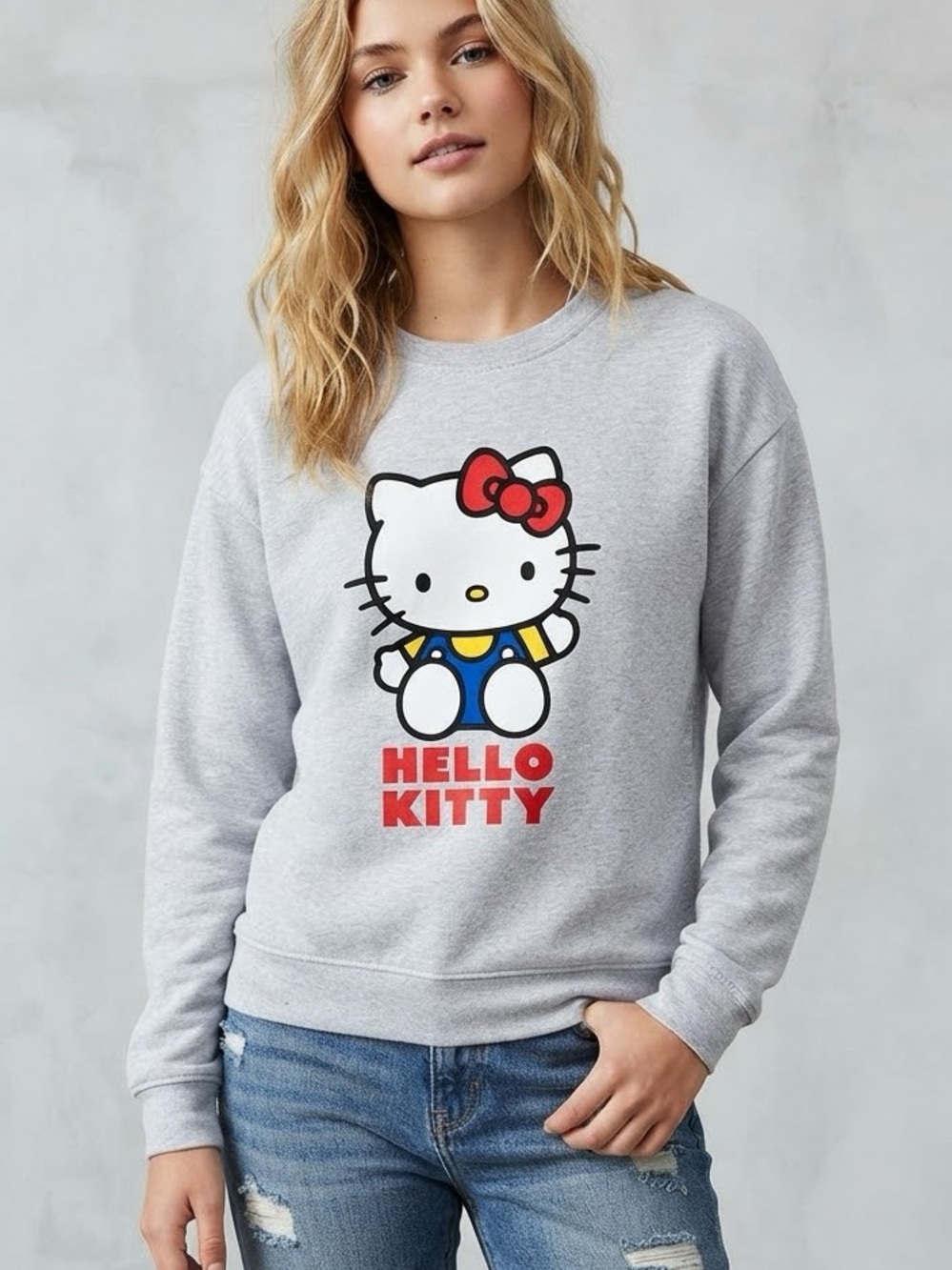 Hello Kitty Gray Crewneck Sweatshirt with Red Bow